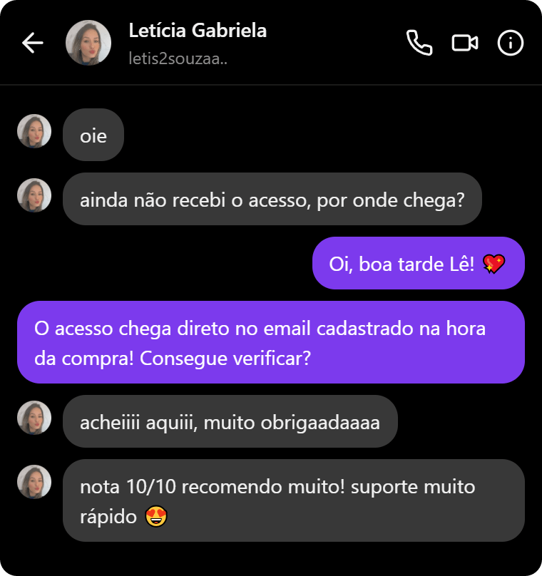 Letícia Gabriela recomenda o produto e elogia a rapidez do suporte.